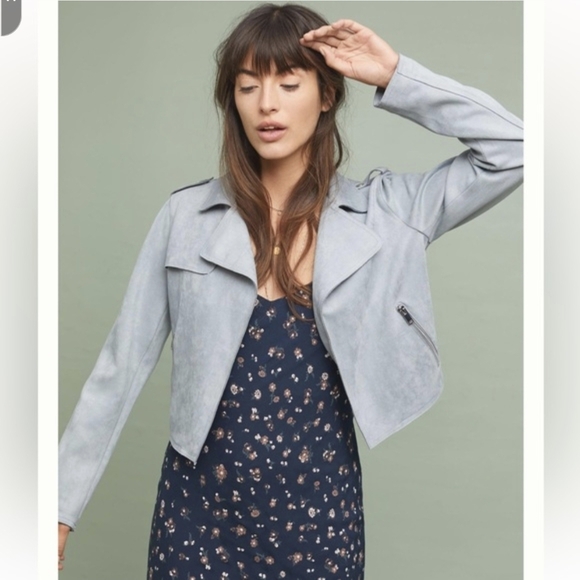 Anthropologie Light Gray Leather Jacket - Picture 2 of 10